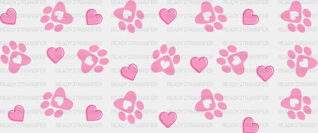 Pink Paw And Heart - Pets Cup Wrap Uv Sticker Permanent Dtf Decal