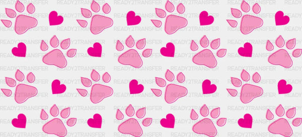 Pink Paw And Hearts - Pets Cup Wrap UV Sticker Permanent UV DTF Decal