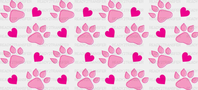 Pink Paw And Hearts - Pets Cup Wrap Uv Sticker Permanent Dtf Decal