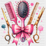 Pink Ribbon & Comb - Hair Stylist DTF Transfers ready2transfer