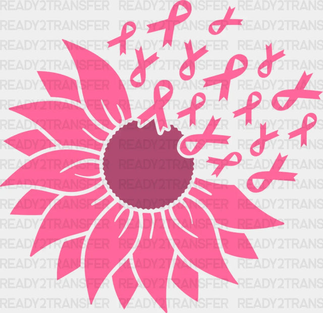 Pink Sunflower Ribbons - Cancer Dtf Transfer