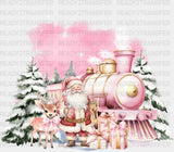 Pink Train Santa And Reindeer - Christmas Dtf Transfer