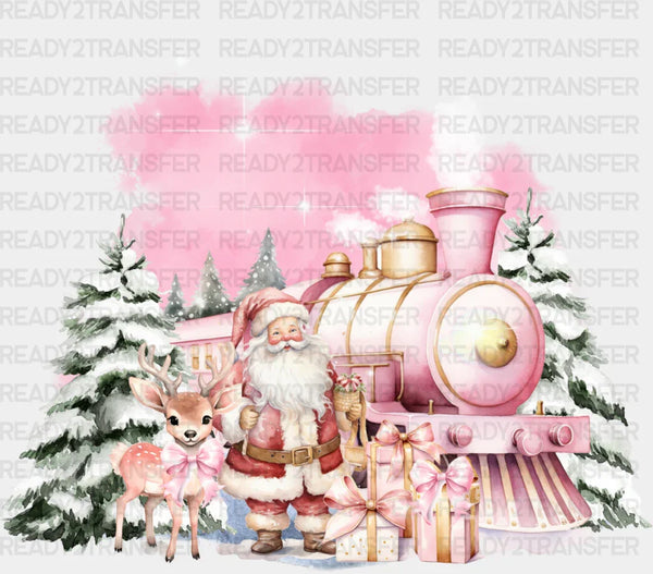 Pink Train Santa And Reindeer - Christmas DTF Transfer