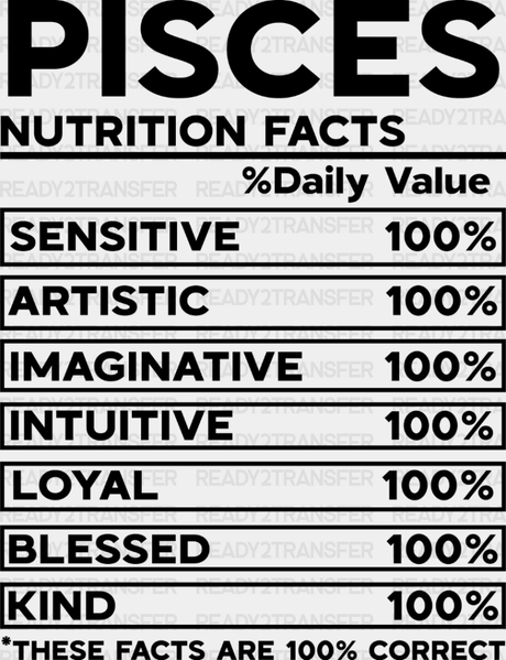 Pisces Nutrition Facts - Zodiacs & Horoscopes Dtf Heat Transfer Adult Unisex S M (10’’) / Dark