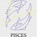 Pisces Purple Constellation - Zodiacs & Horoscopes DTF Transfers - Adult Unisex - S & M (10’’) / Dark Color Design (See