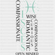 Pisces Qualities Turquoise - Zodiacs & Horoscopes DTF Transfers - Adult Unisex - S & M (10’’) / Dark Color Design (See