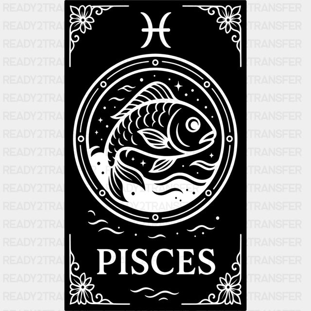 Pisces Tarot Card - Zodiacs & Horoscopes DTF Transfers - Adult Unisex - S & M (10’’) / Dark Color Design (See Imaging)