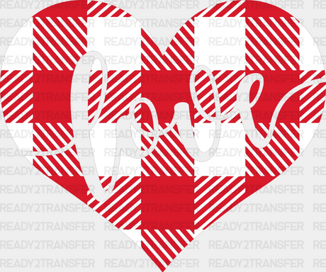 Plaid Heart Love Cursive Design - Valentine’s Day Dtf Transfer Adult Unisex S & M (10’’) /