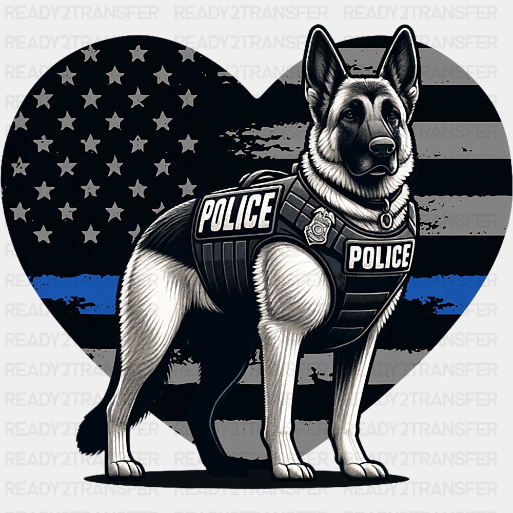 Police Dog, Heart US Flag - Police DTF Transfers ready2transfer