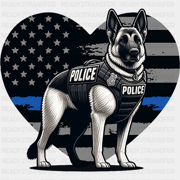 Police Dog, Heart US Flag - Police DTF Transfers