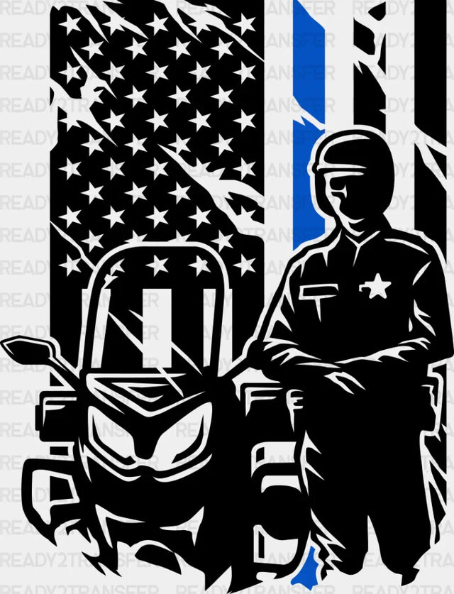 Police Usa Flag Bike Design - Dtf Transfer Adult Unisex S & M (10’’) / Dark Color (See Imaging)