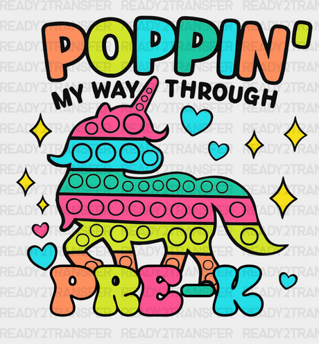 Poppin My Way Through Pre-K Design - Dtf Heat Transfer Adult Unisex S & M (10’’) / Black