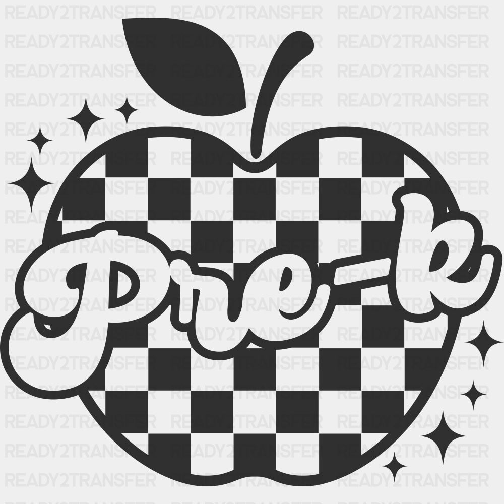 Pre-K Checkered Apple B&W - Pre-K DTF Transfers ready2transfer Dark Color Design (See Imaging)
