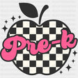Pre-K Checkered Apple, Pink Text - Pre-K DTF Transfers ready2transfer Dark Color Design (See Imaging)
