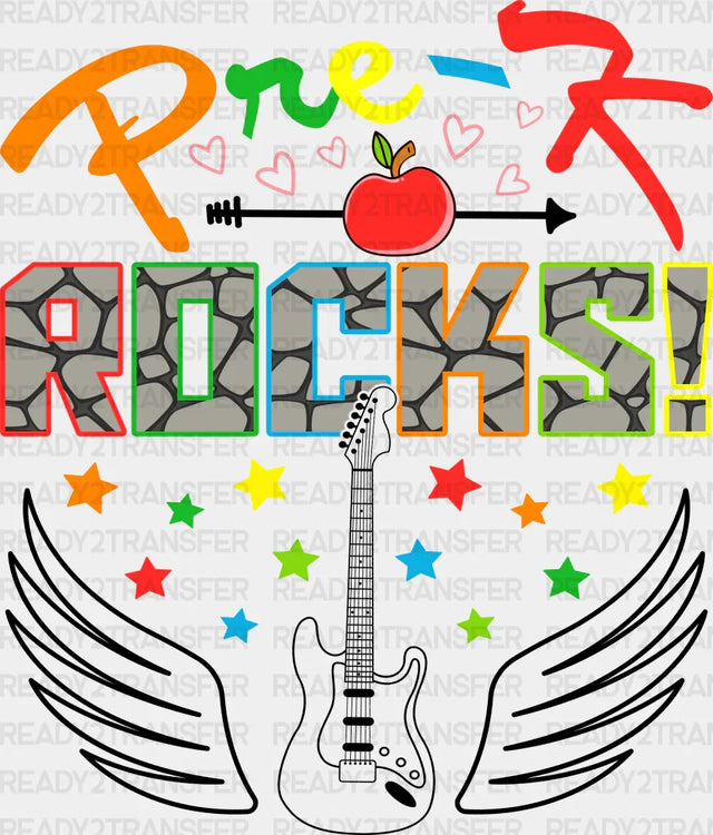 Pre-K Rocks Design - Dtf Heat Transfer Adult Unisex S & M (10’’) / Black