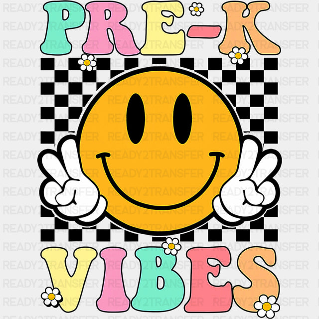 Pre-K Vibes, Smiley, Checkered Design - Pre-K DTF Transfers ready2transfer