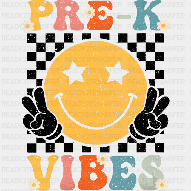 Pre-K Vibes, Yellow Smiley - Pre-K DTF Transfers ready2transfer Dark Color Design (See Imaging)