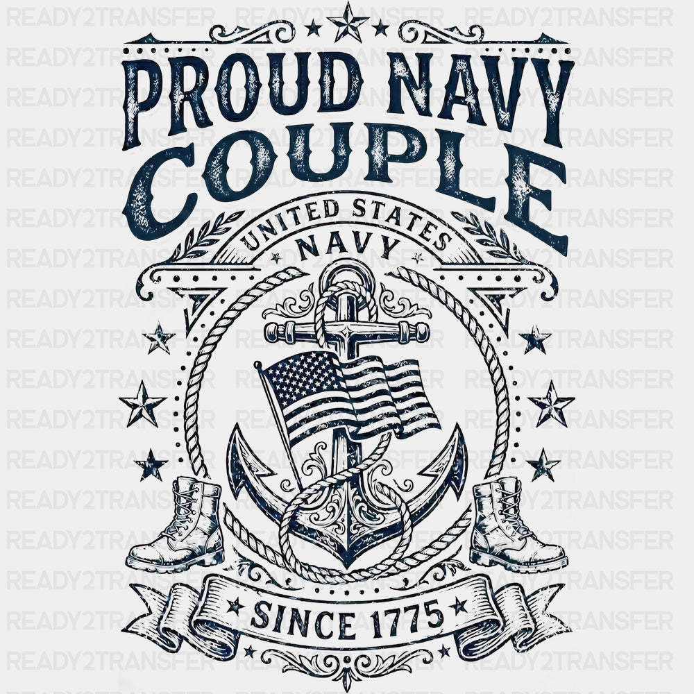 Proud Navy Couple - Navy DTF Transfers - Adult Unisex - S & M (10’’) / Dark Color Design (See Imaging)