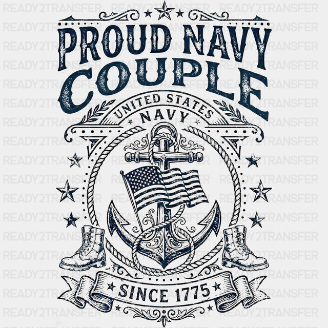 Proud Navy Couple - Navy DTF Transfers - Adult Unisex - S & M (10’’) / Dark Color Design (See Imaging)