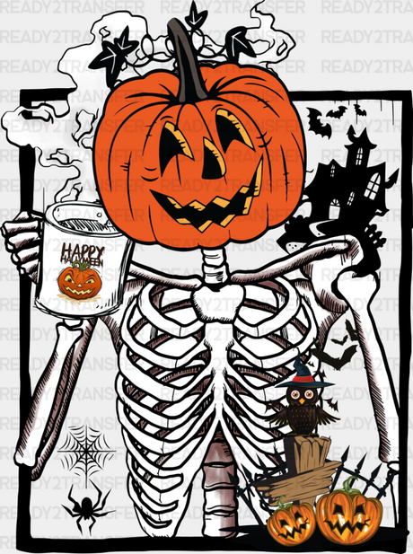 Pumpkin Head Skeleton - Halloween Dtf Transfer Adult Unisex S & M (10’’) / Dark Color Design