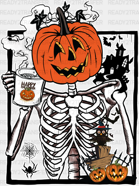 Pumpkin Head Skeleton - Halloween Dtf Transfer Adult Unisex S & M (10’’) / Light Color Design