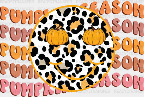 Pumpkin Season Leopard Print Smiley - Fall Dtf Transfer