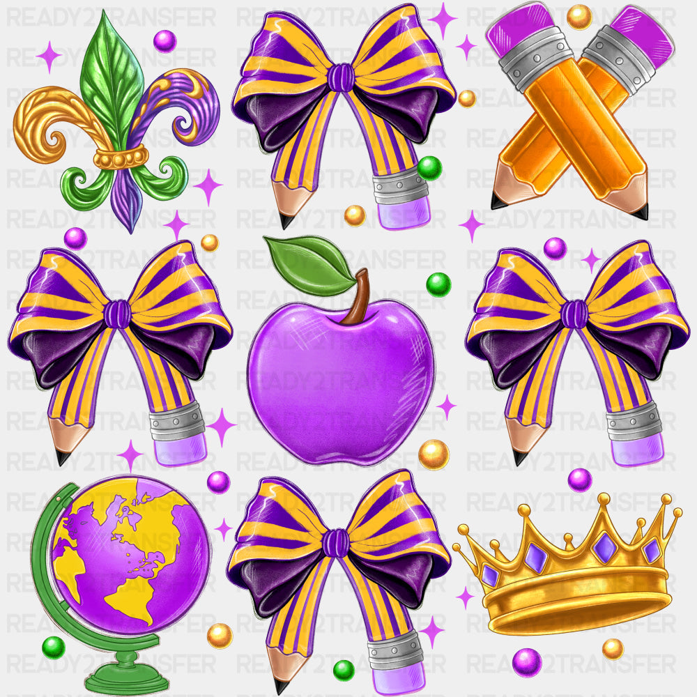 Purple Apple, Pencil Ribbons - Mardi Gras DTF Transfers ready2transfer