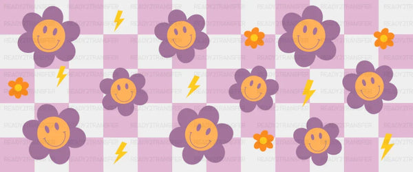 Purple Flowers Checkered Design - Cats Cup Wrap UV Sticker Permanent UV DTF Decal