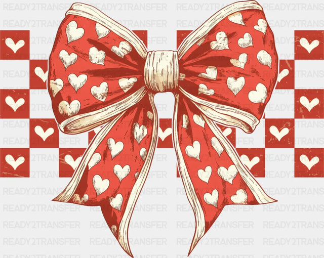 Red And White Heart Pattern Ribbon - Valentine’s Day Dtf Transfer
