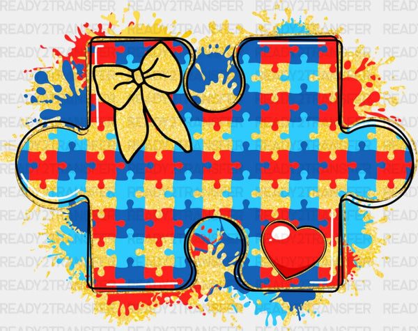 Red Blue Yellow Jigsaw Design - Autism Awareness DTF Transfer