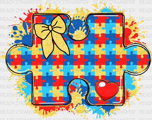 Red Blue Yellow Jigsaw Design - Autism Awareness Dtf Transfer