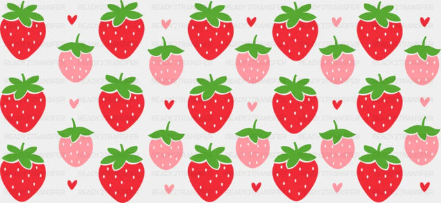 Red & Pink Strawberries - Cats Cup Wrap UV Sticker Permanent UV DTF Decal