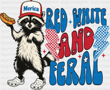 Red White And Feral Raccoon Design - 4th Of July DTF Transfer