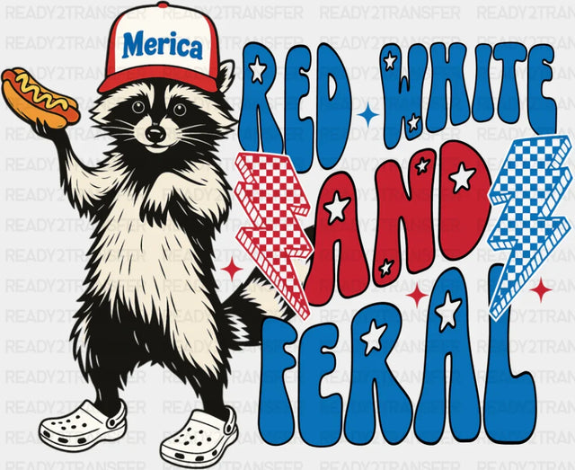 Red White And Feral Raccoon Design - 4th Of July DTF Transfer