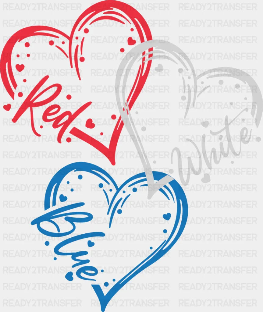 Red White Blue Hearts - 4th Of July DTF Transfer