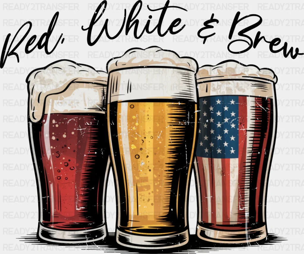 Red White & Brew - 4th Of July DTF Transfer Adult Unisex - S & M (10’’) / Dark Color Design (See Imaging)