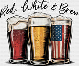 Red White & Brew - 4th Of July DTF Transfer Adult Unisex - S & M (10’’) / Dark Color Design (See Imaging)
