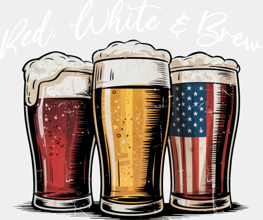 Red White & Brew - 4th Of July DTF Transfer Adult Unisex - S & M (10’’) / Light Color Design (See Imaging)