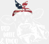 Red White & Moo - 4th Of July DTF Transfer Adult Unisex - S & M (10’’) / Light Color Design (See Imaging)