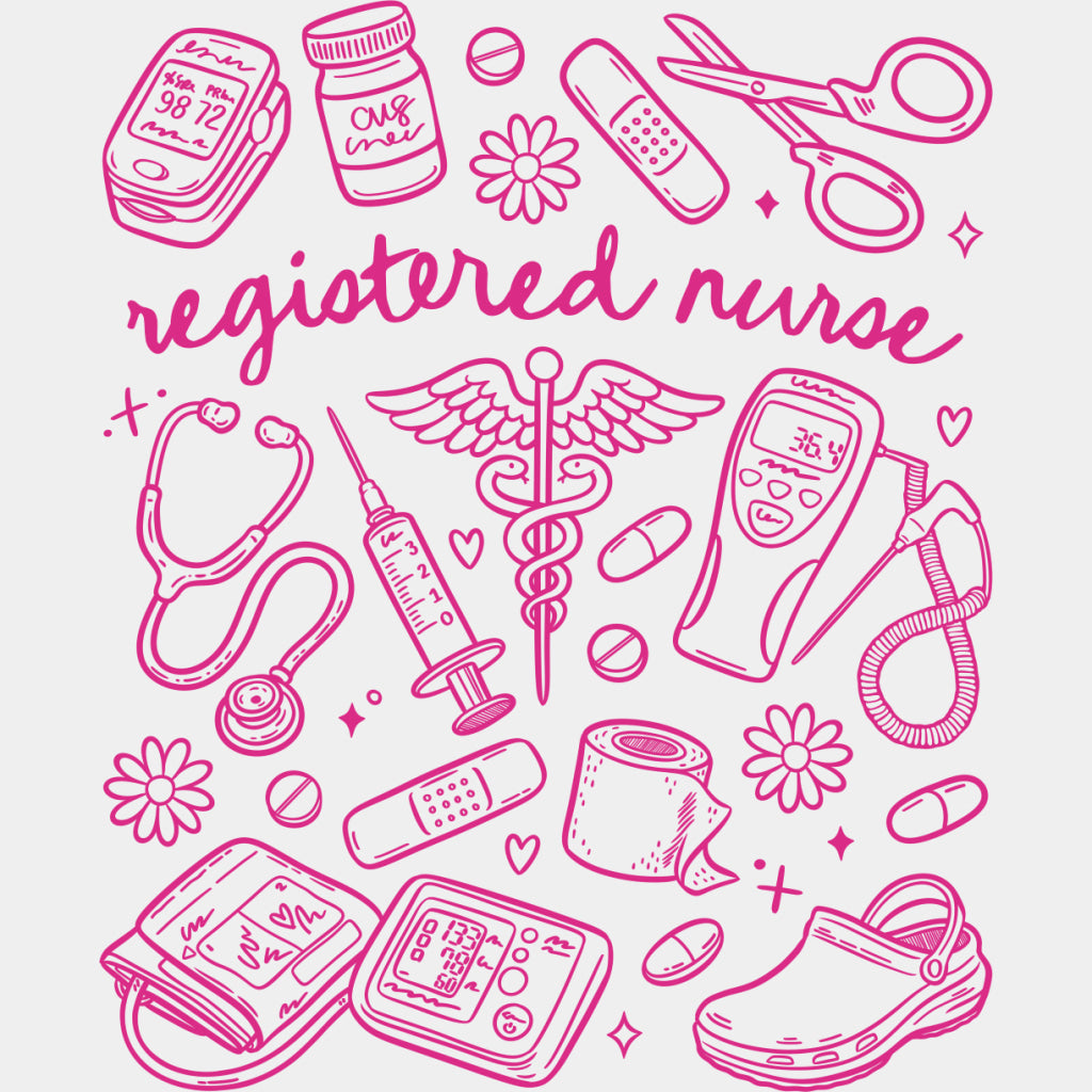 Registered Nurse, Multi Color Design - Registered Nurse DTF Transfers ready2transfer Pink Color Design (See Imaging)