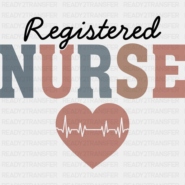Registered Nurse, Pink ECG Line Heart - Nurse DTF Transfers ready2transfer Dark Color Design (See Imaging)