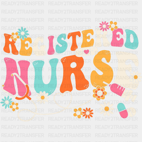 Registered Nurse Retro Flowers Design - Registered Nurse DTF Transfers