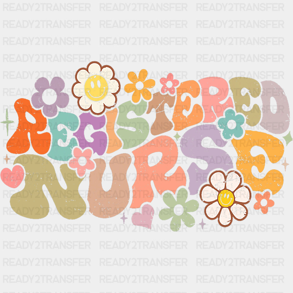 Registered Nurse, Retro Wavy Design - Registered Nurse DTF Transfers ready2transfer