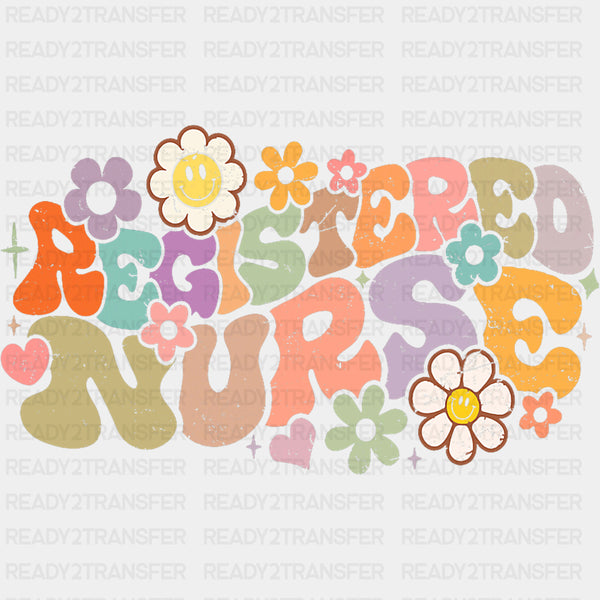 Registered Nurse, Retro Wavy Design - Registered Nurse DTF Transfers