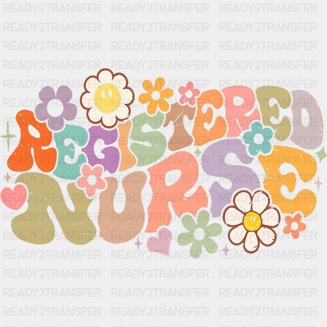 Registered Nurse, Retro Wavy Design - Registered Nurse DTF Transfers ready2transfer