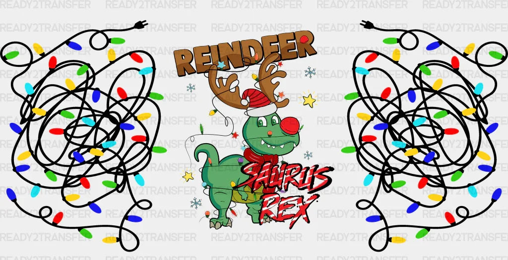 Reindeer Saurux Rex - Christmas Cup Wrap Uv Sticker Permanent Dtf Decal