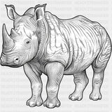 Rhinoceros B&W - Animals DTF Transfers - Adult Unisex - S & M (10’’) / Dark Color Design (See Imaging)