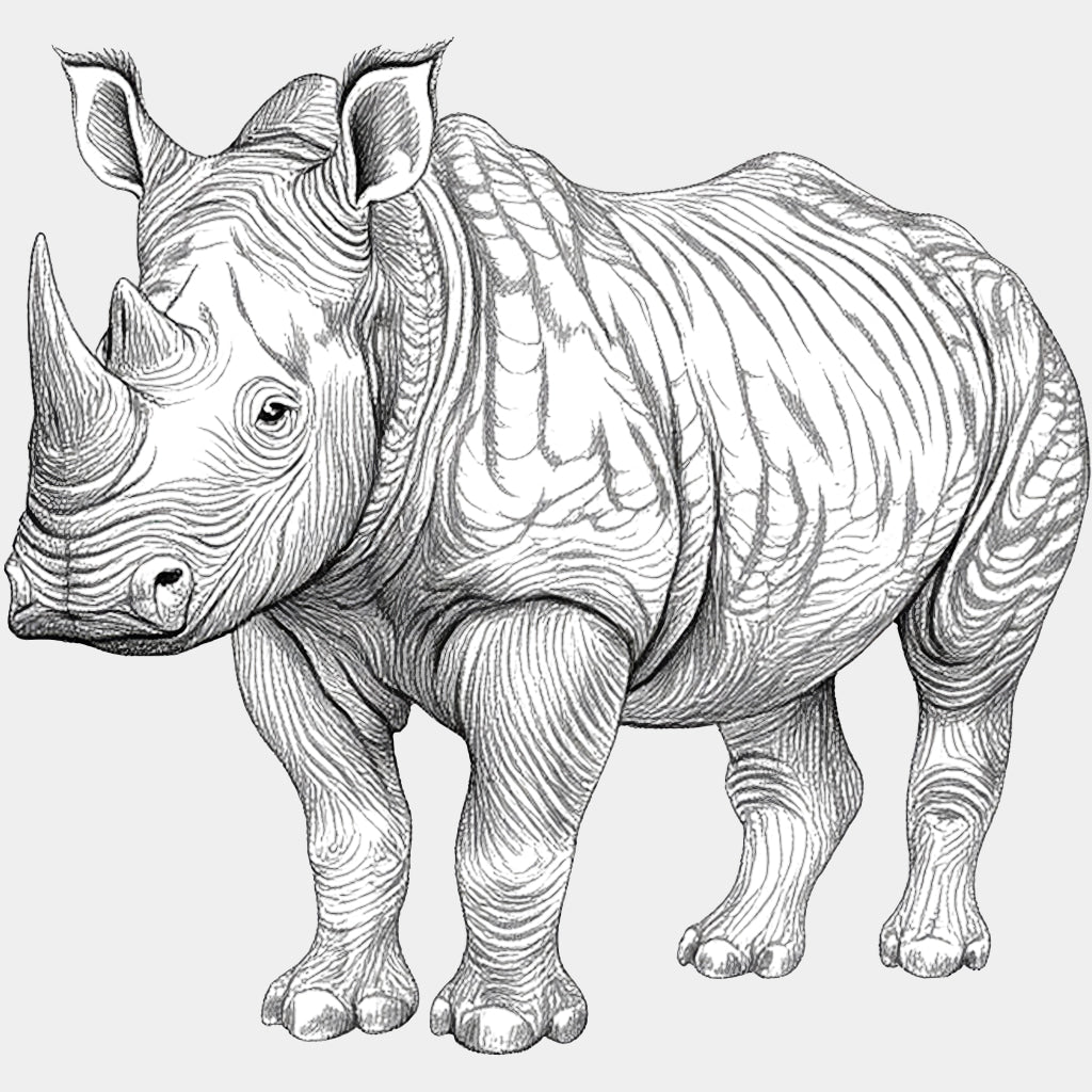 Rhinoceros B&W - Animals DTF Transfers - Adult Unisex - S & M (10’’) / Light Color Design (See Imaging)