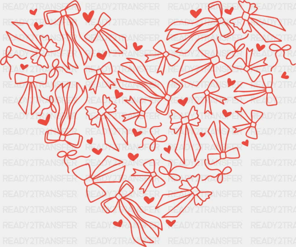 Ribbon Red And White Hearts - Valentine’s Day DTF Transfer Adult Unisex - S & M (10’’) / Red Color Design (See Imaging)