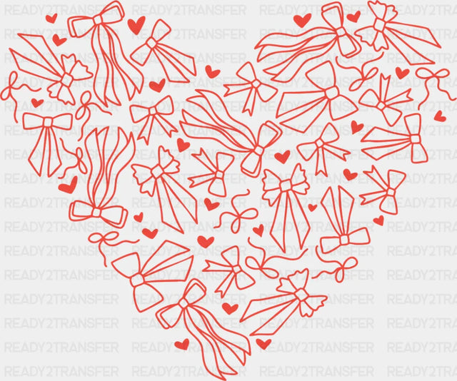 Ribbon Red And White Hearts - Valentine’s Day DTF Transfer Adult Unisex - S & M (10’’) / Red Color Design (See Imaging)